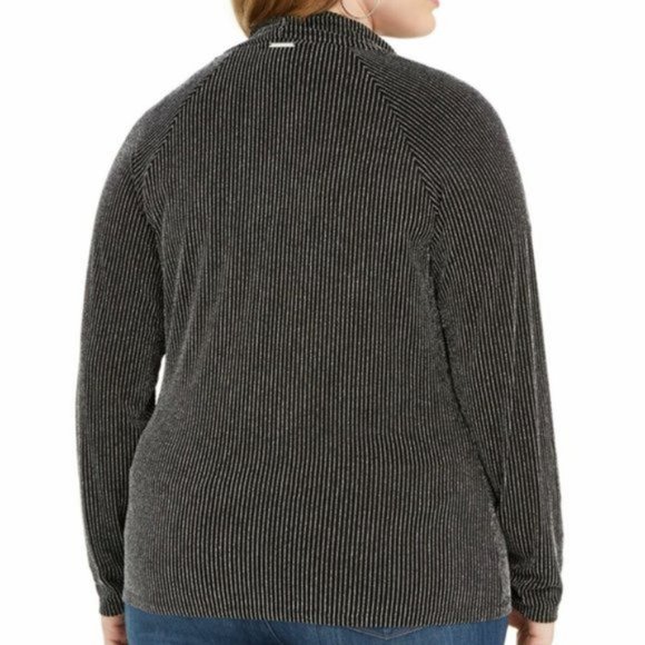 🌸Sale🌸 MICHAEL KORS Sparkle Strip Knit Top Black Silver Women Size WH95MDN84A - Picture 2 of 4